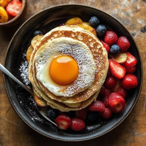 A stack of fluffy pancakes with maple syrup