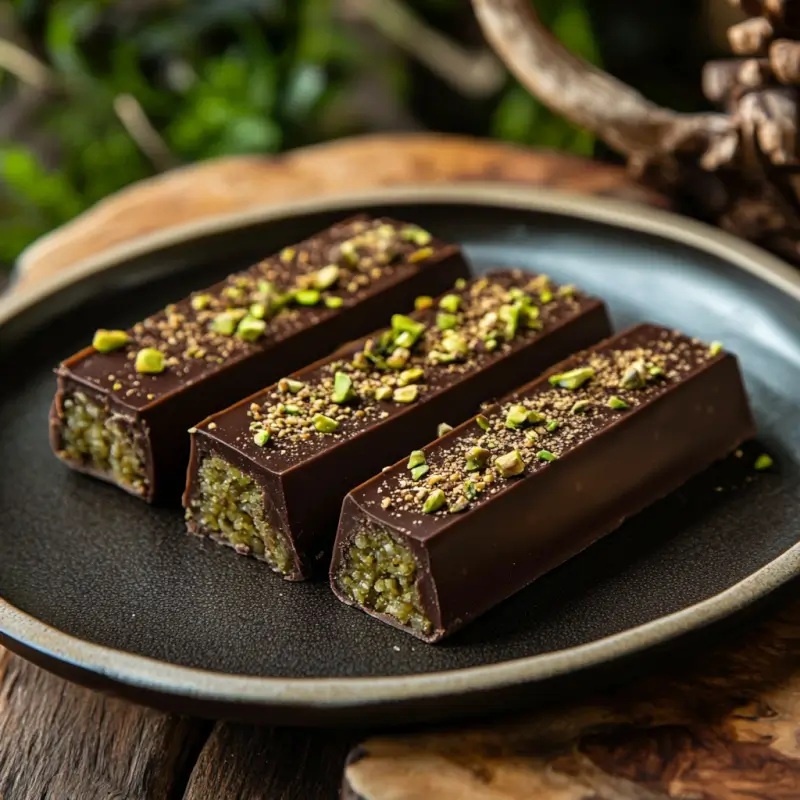 Homemade Dubai chocolate bar with layers of dark chocolate, pistachio filling, and kataifi topping.