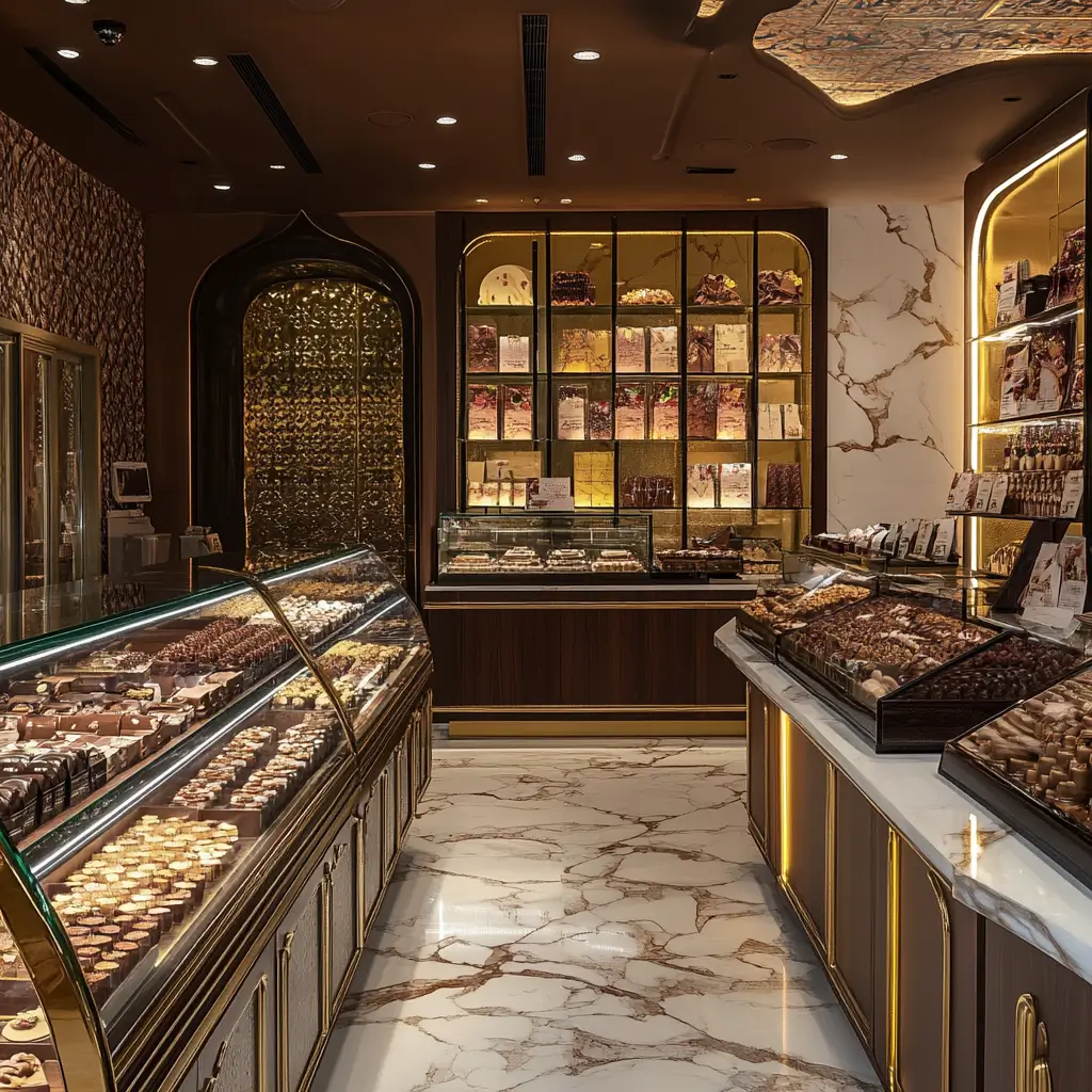 A collection of Dubai’s luxury gourmet chocolates, featuring handcrafted designs, limited-edition flavors with truffle and edible gold, and sustainable cocoa sourced through global partnerships.
